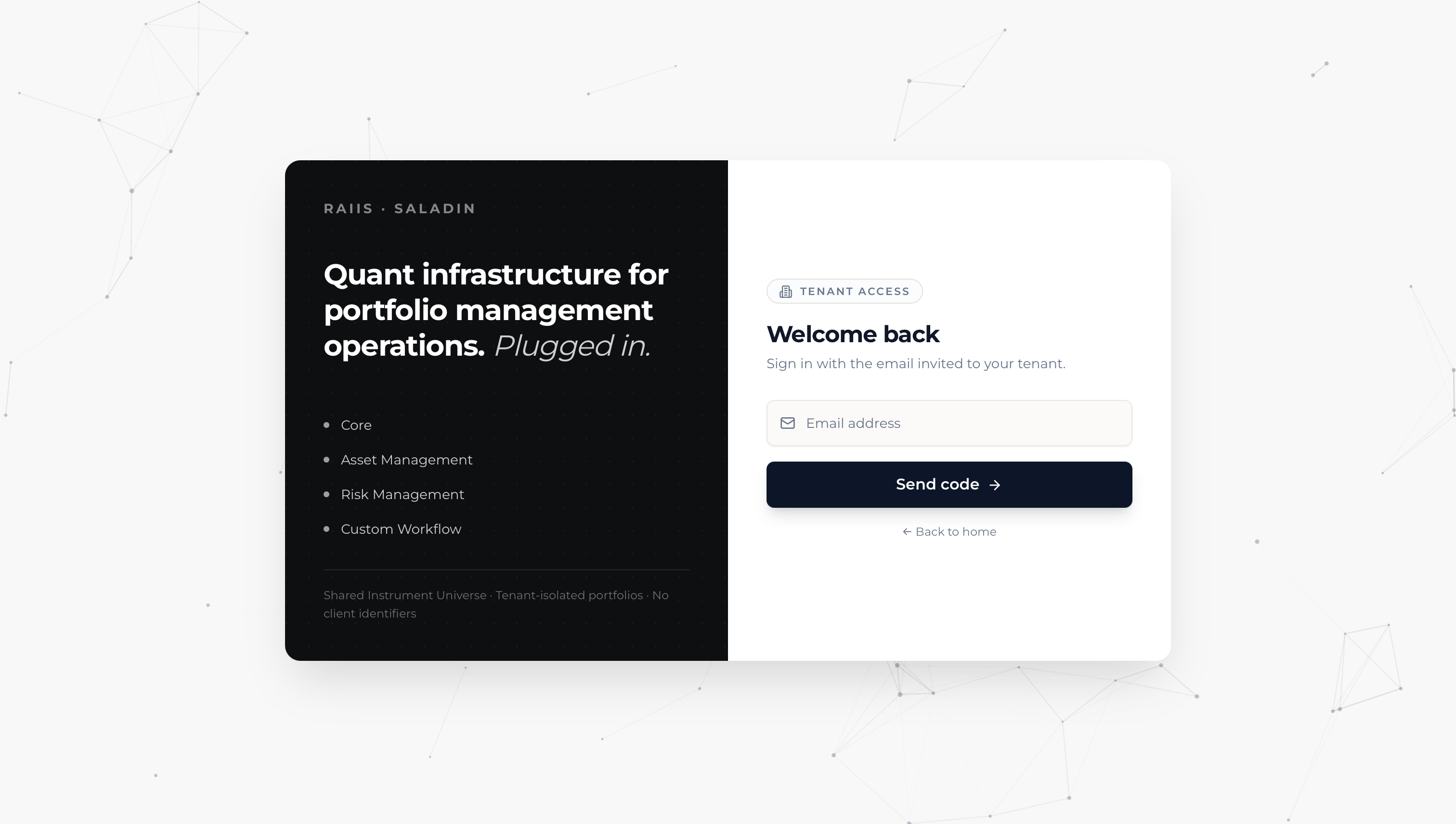 Saladin tenant access screen